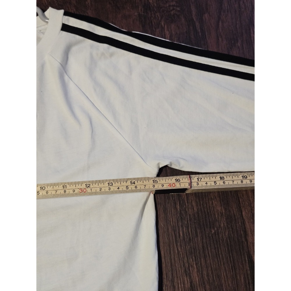 Adidas Boys S Long Sleeve Shirt White Black 3 Stripes‎ Logo Tee Cotton - Picture 7 of 8